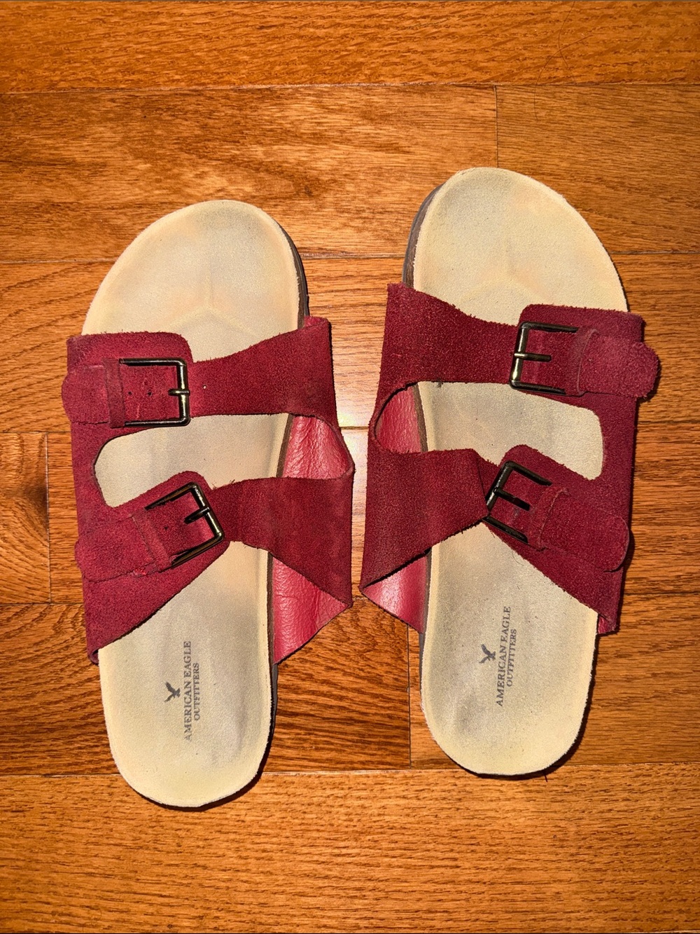 American Eagle Outfitters Red Suede Double Buckle Slide Sandals Size 9